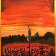 8x10 Flat Canvas Sunset with Cattail Painting