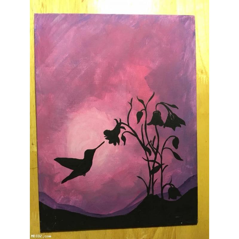 9x12 Flat Canvas Hummingbird Painting