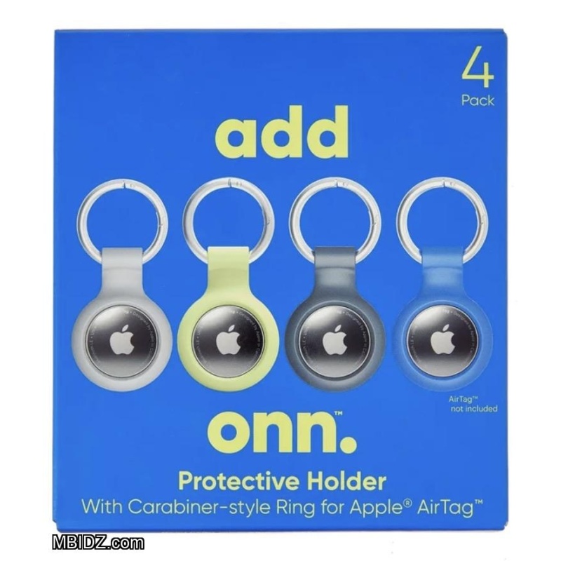 Add Onn. 4pk Pouch style Holders with Carabiner-Style Ring for Apple AirTag