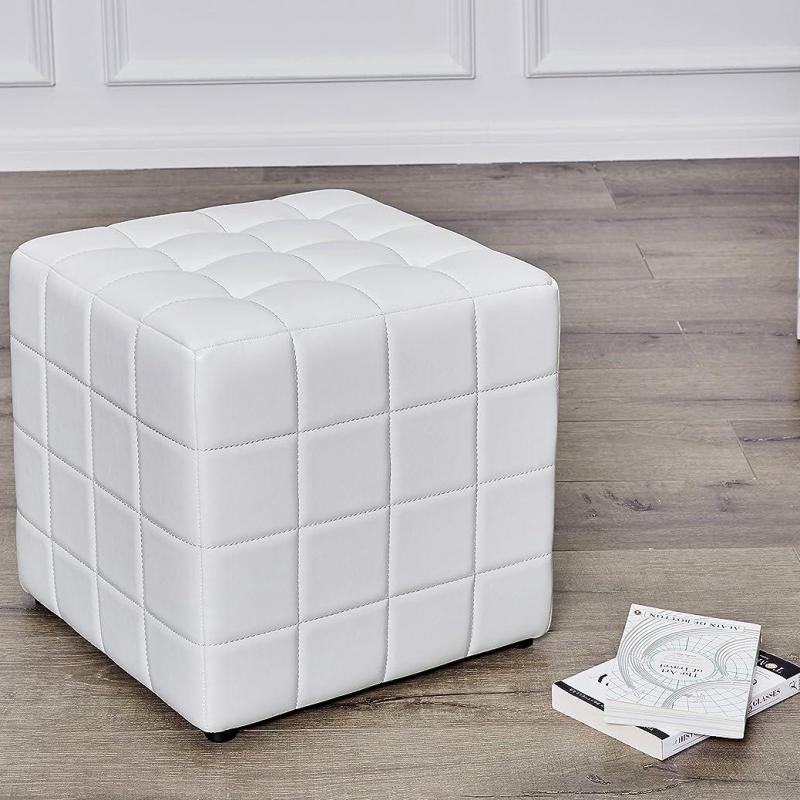 FIRST HILL Altair Square Faux-Leather Ottoman - Moonlight White