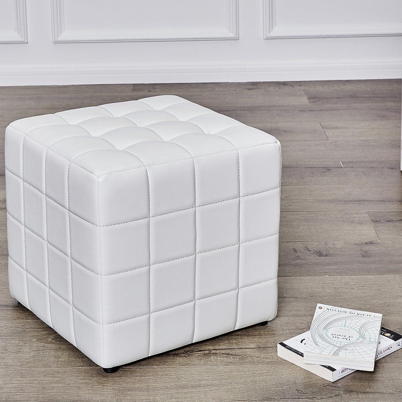 FIRST HILL Altair Square Faux-Leather Ottoman - Moonlight White