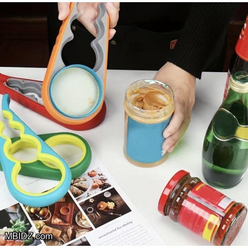 Can, Jar, Bottle, Lid Opener Multifunctional 4-in-1 Manual Kitchen Tool - Green