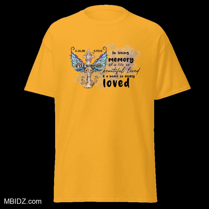 Beautiful Life Lived - Winged Cross - Unisex Basic Softstyle T-Shirt, Gold | Gildan 64000