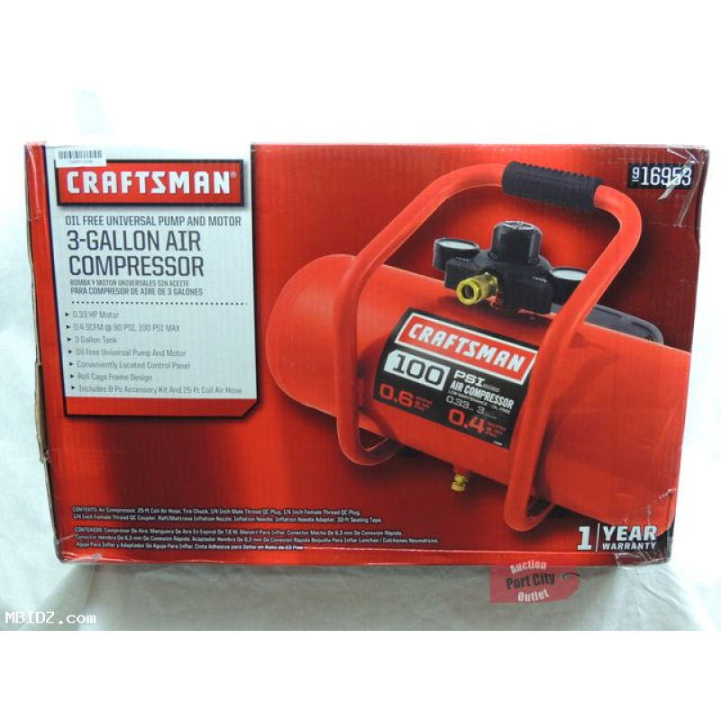 Craftsman 3 Gallon .33HP Oil-Free Air Compressor Plus Accessory Kit 16953 NEW