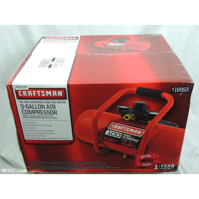 Craftsman 3 Gallon .33HP Oil-Free Air Compressor Plus Accessory Kit 16953 NEW