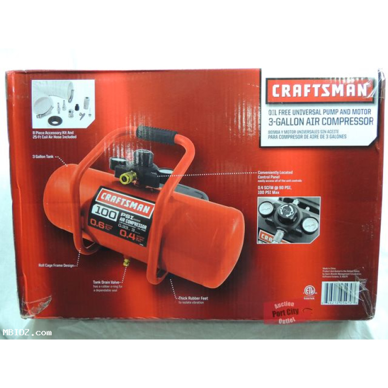 Craftsman 3 Gallon .33HP Oil-Free Air Compressor Plus Accessory Kit 16953 NEW